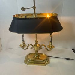 Vintage Heavy Brass French Bouillotte Table Lamp w/ Adjustable Black Shade