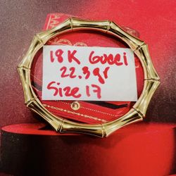 18K  Solid Gold BAMBOO Bracelet MADE BY GUCCI 22.3Gr Size 17