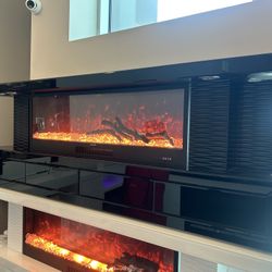 Brand New Black Elegant Tempered Fireplace Tv Stand 