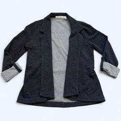 Costa Blanca Size 6 Medium Gray White Striped Blazer Jacket Roll Tab Sleeves