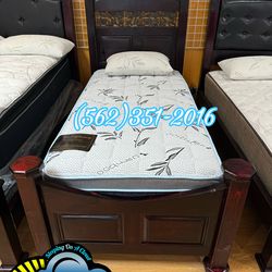 Twin wooden bed frame cherry cama single individual