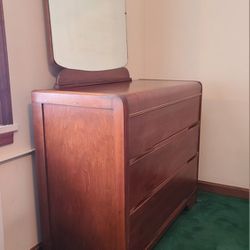 VINTAGE SOLID WOOD DRESSER WITH MIRROR MADE BY GIMBELS