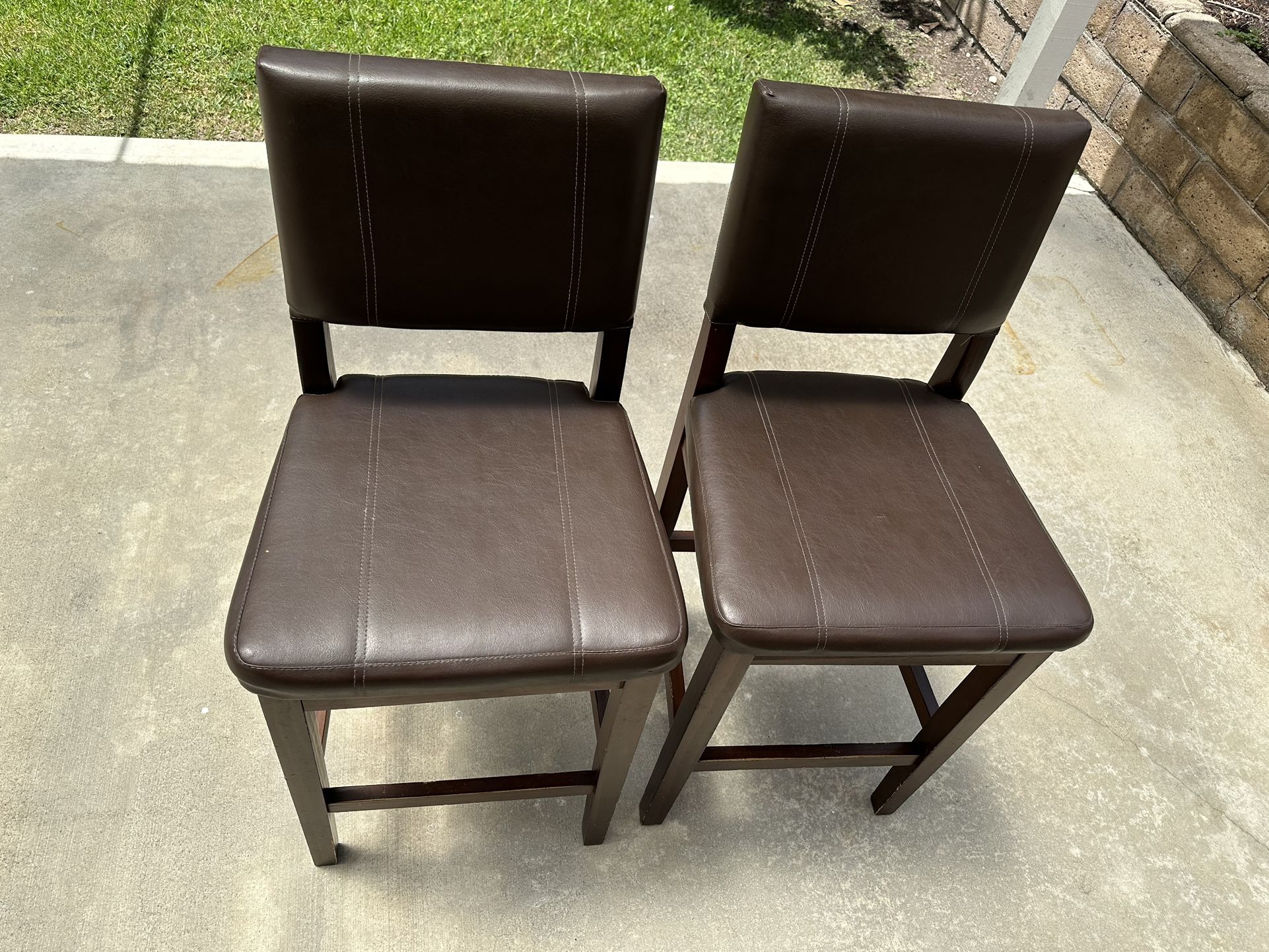 brown leather wooden bar stool chairs with foot rests