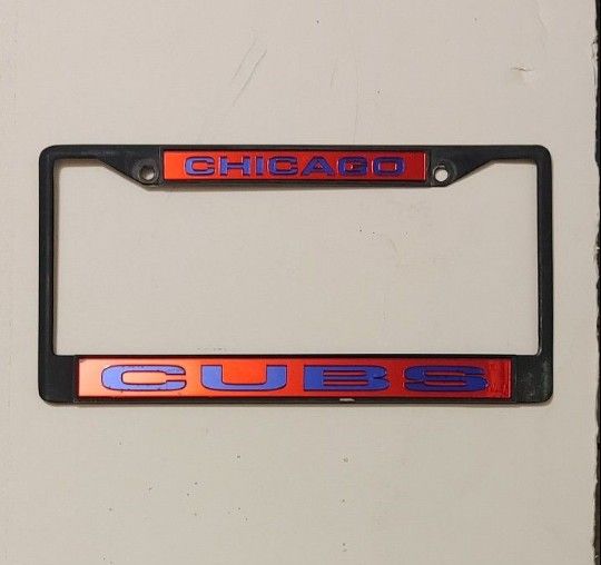 Chicago Cubs BLACK METAL License Plate Frame (Used) Please Read Description.