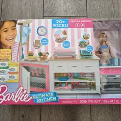 Barbie Ultimate Kitchen Doll & Playset with Lights & Sounds, 5 Dough Colors Chef