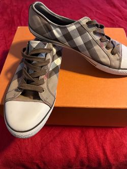 Burberry Size 45 (size 11) Checkered Canvas and Rubber Low Top Sneakers