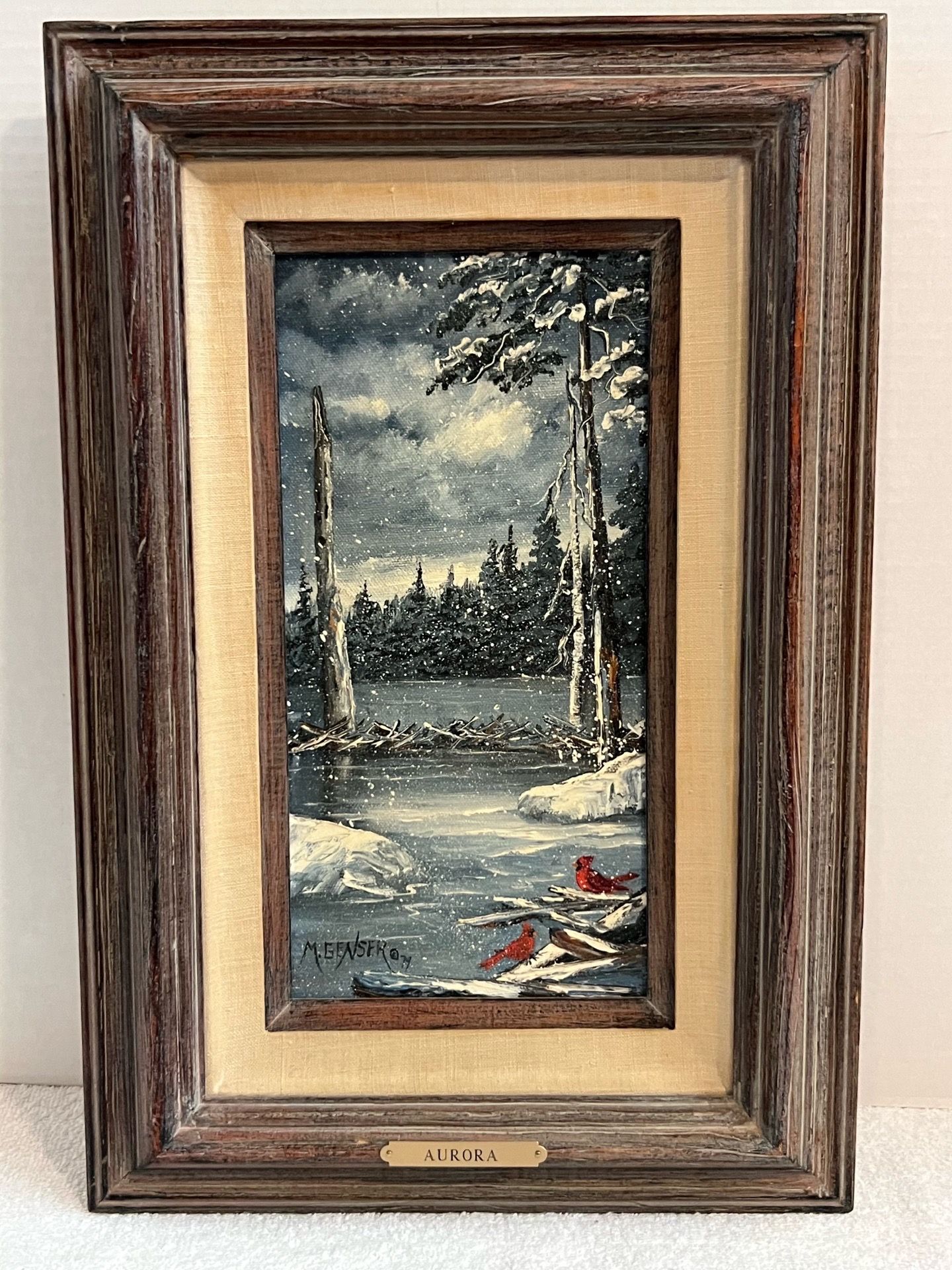 1979 Mary Genser Oil on Canvas Painting "Aurora"-Dated and Signed-18" x 12"-Vintage Wood Frame