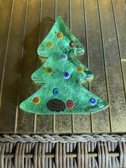 Murano Millefiori Made In Italy Christmas Tree Paperweight Art Glass
