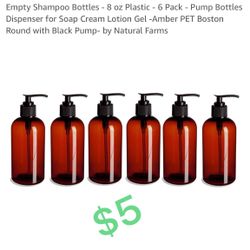 Empty Shampoo Bottles -8oz Plastic -6 Park -pump Bottles Dispenser For Soap Cream Lotion Gel
