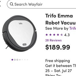 Brand New Trifo Emma-S Robot Vacuum Cleaner,4000 Pa Super-Strong Suction,Wi-Fi Connectivity