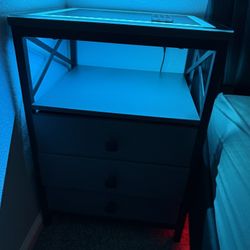 LED Nightstand With Charger In Nightstand + Remote + Lights
