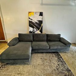 Gray Velvet 3-Seater Sectional Sofa - Delivery Available 🚚