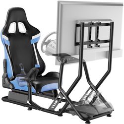 ARES WING Racing Simulator Cockpit with Seat and Monitor Mount, Adjustable Sim Racing Cockpit Compatible with Logitech, Thrustmaster, Fanatec, Moza, f
