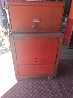 Duplex Vintage Rolling Metal Tool Cabinet