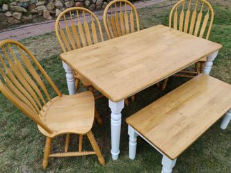 Dining table chairs and bench solid wood kitchen table set