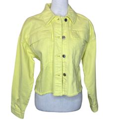 Jennifer Lopez Yellow Cotton Denim Distressed Fringed Jacket Size Large