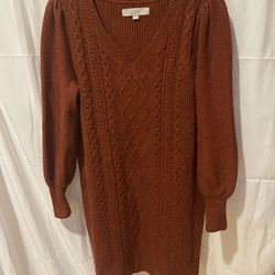 Loft Cable Knit Ladies Sweater Dress Tunic Rust Burnt Orange Size M