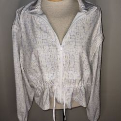 Calia by Carrie Underwood White Geometric  Zip Windbreaker Jacket sz Small EUC