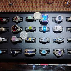 Sterling Silver Ring Collection 24 Ring 105 Grams 100% Real 925 Silver Solid Gems