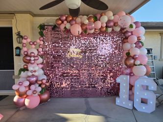 9x8 pink shimmer wall backdrop with stand