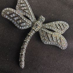 Vintage Sterling Silver Dragonfly Brooch With Gem Stones