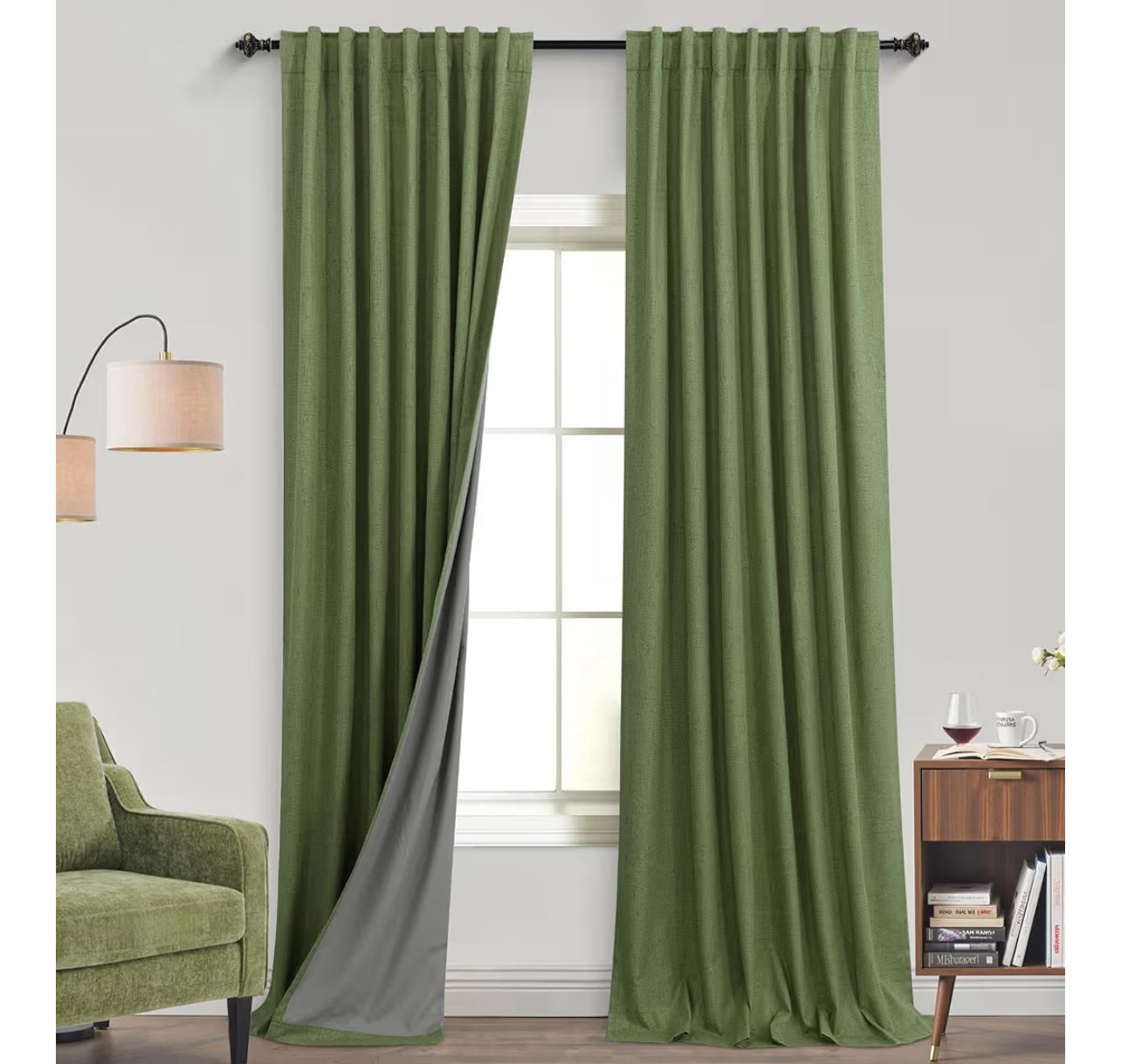 Olive Green Retro Mid Century Modern Curtains