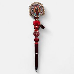 Virgen De Guadalupe Red Beaded Ballpoint Twist Pen