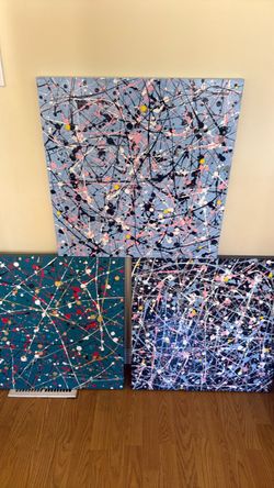 Set of 3 Abstract Splatter Paint Canvases
