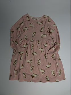 Like New! H&M Girls Pink Bunny Long Sleeve Dress - Size 6X / 7 (S)