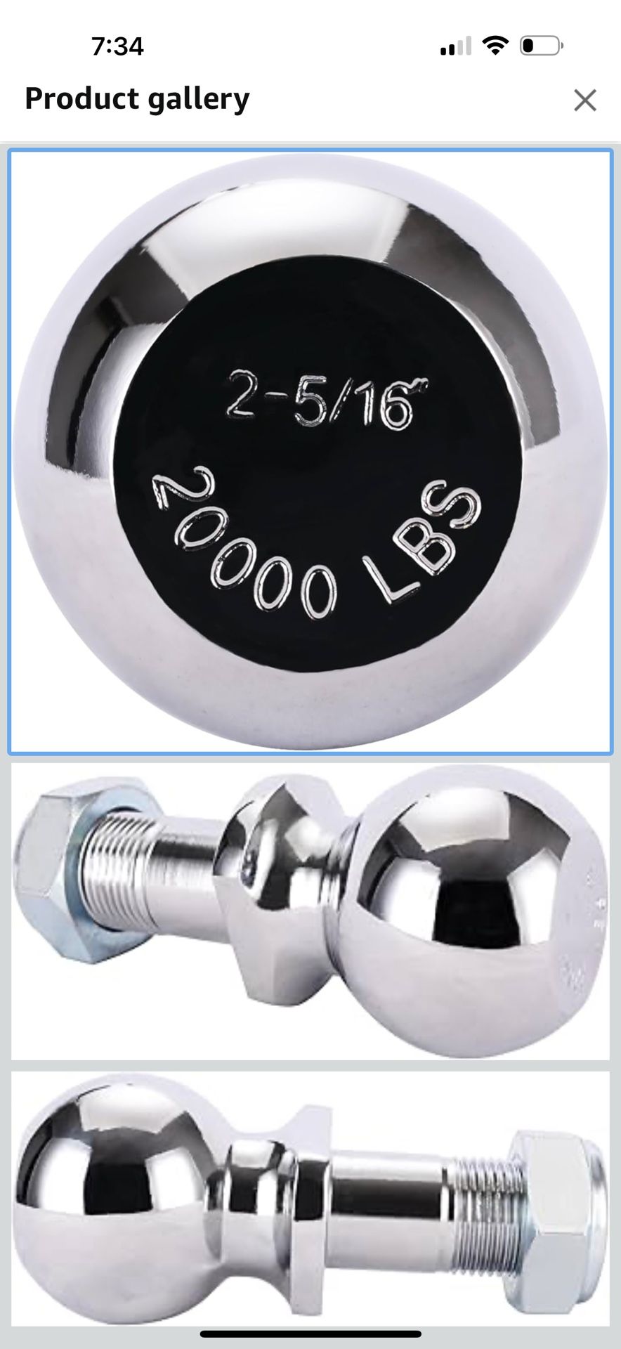 Superior 2-5/16-Inch Pintle Hitch Ball, 20,000 lbs Capacity, 1-1/4-Inch Sturdy Shank Diameter