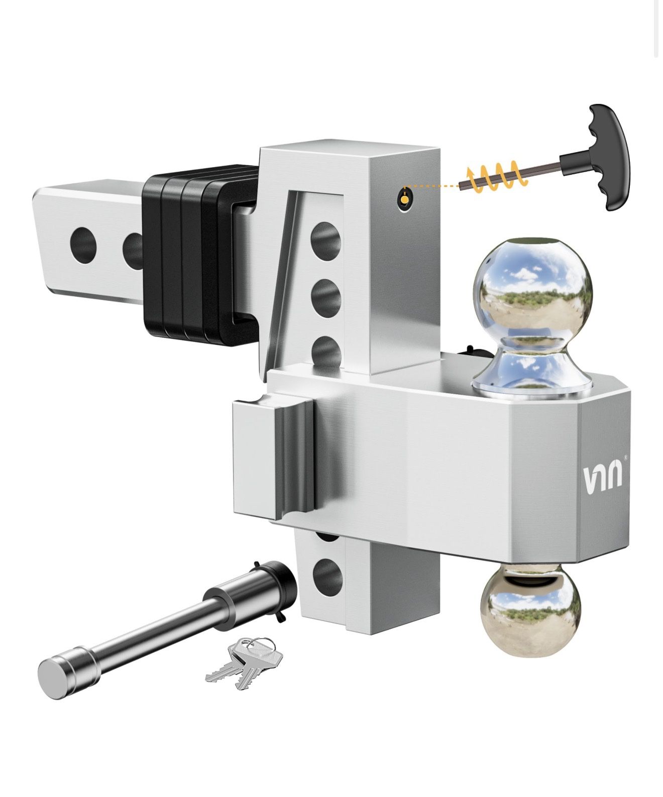 VNN Adjustable Trailer Hitch 6 Inch Drop 2 Inch Receiver - Solid Dual Ball Mount 1-7/8", 2"(10,000 LBS GTW), Heavy Duty Aluminum Drop Hitch with Pads 