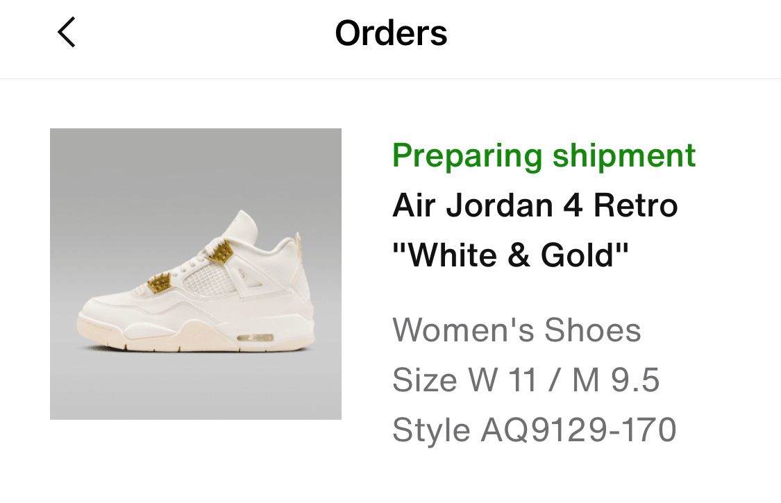 Jordan 4 Retro White gold/ White Metallic Gold Brand New Size 11 Womens/9.5 Men’s $270 Or Best Offer