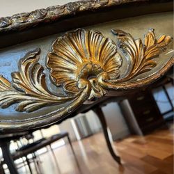 7ft Antique French Louis XV-Style Dining Table – Ornate Gold Detailing