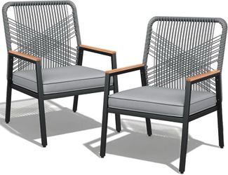 2-Piece Rattan Patio Chairs with 3.15-Inch Cushions, Gray