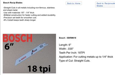 6 inch metal 8% cobalt Bosch blades