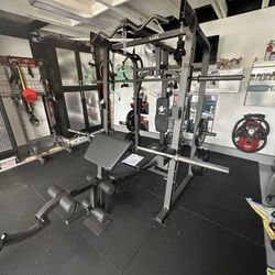 Vesta Fitness Smith Machine 2001 w/Bench Attachment | 230lb Bumpers Weights | 7ft Olympic Bar | Fitness | Gym Equipment | FREE DELIVERY🚚 
