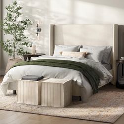 Tilly Upholstered King Bed Frame in Classic Talc Linen
