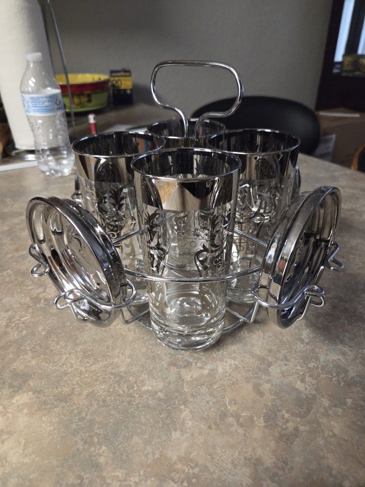 Vintage Silver Tone Highball Glasses