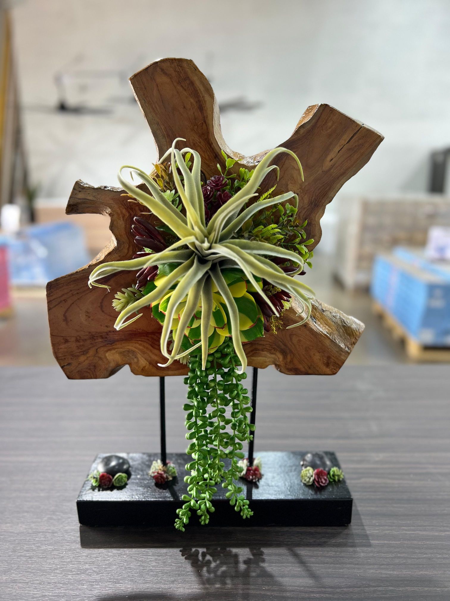 Modern Elegance: Wood Succulent Contemporary Artificial Flower Arrangements