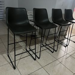 4 Charcoal Gray Leather Bar Stools-Excellent Condition
