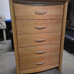 Modern Oak Color 5 Drawer Tallboy Dresser