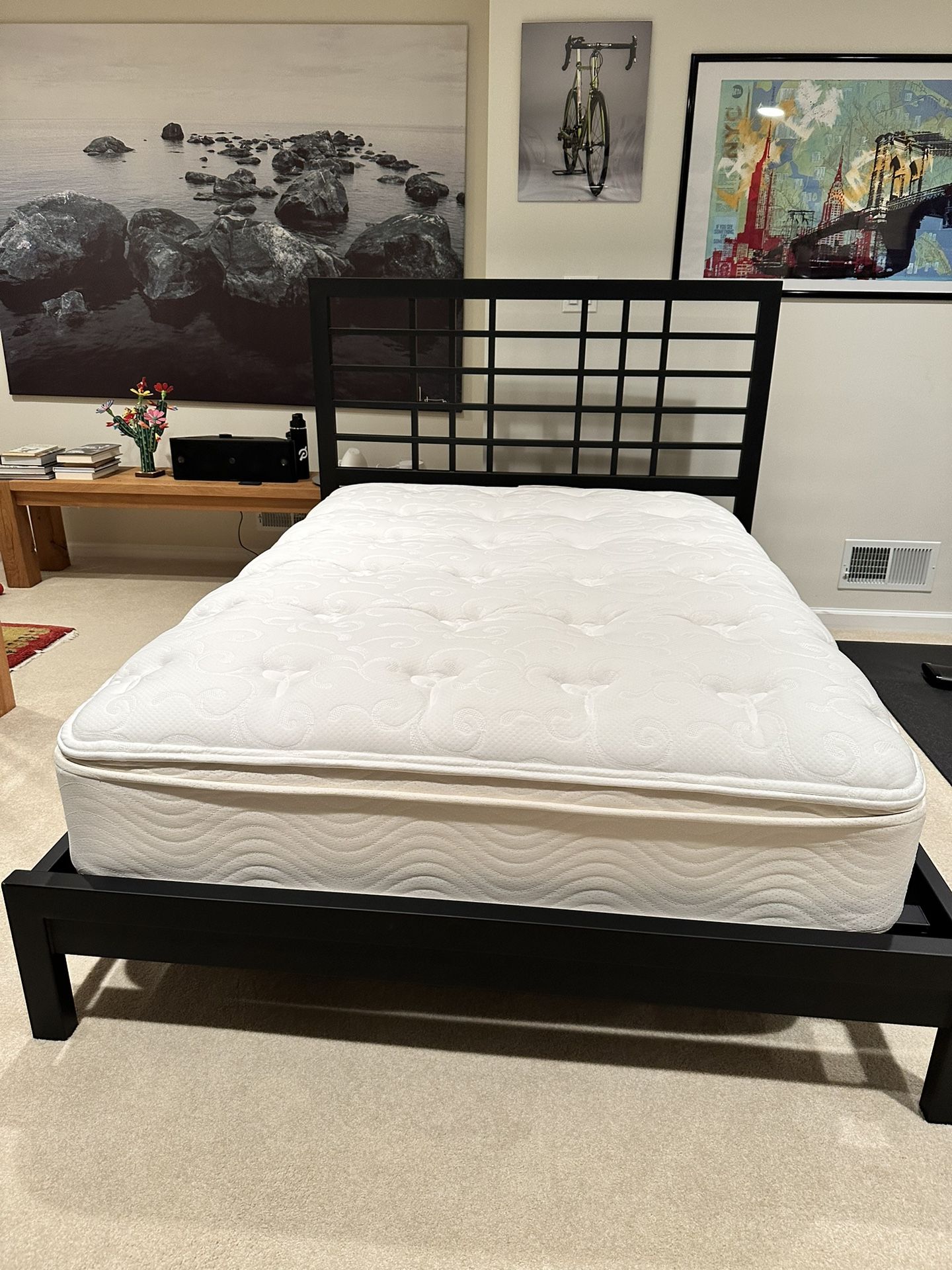 Crate & Barrel Steel Frame Full Bed With Brand New Mattress