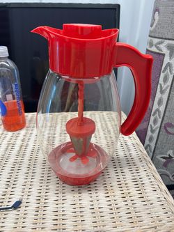 Glass Pitcher with Red Lid and Infuser
