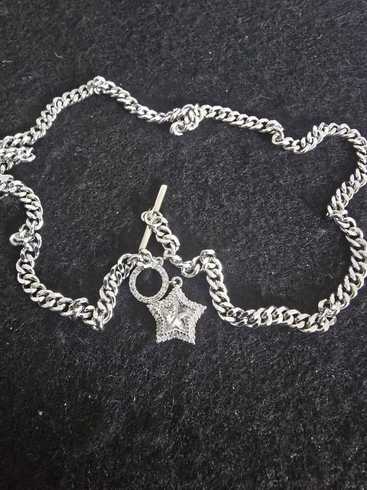 Stainless Steel CZ Star Necklace