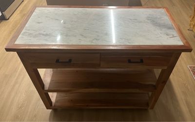Solid Wood & Marble Kitchen Island / Rolling Bar Cart