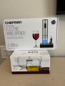 Chefman Electric Wine Opener & JoyJolt Stemless Glasses Set
