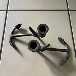 2 Bronze Anchor Candle Holders