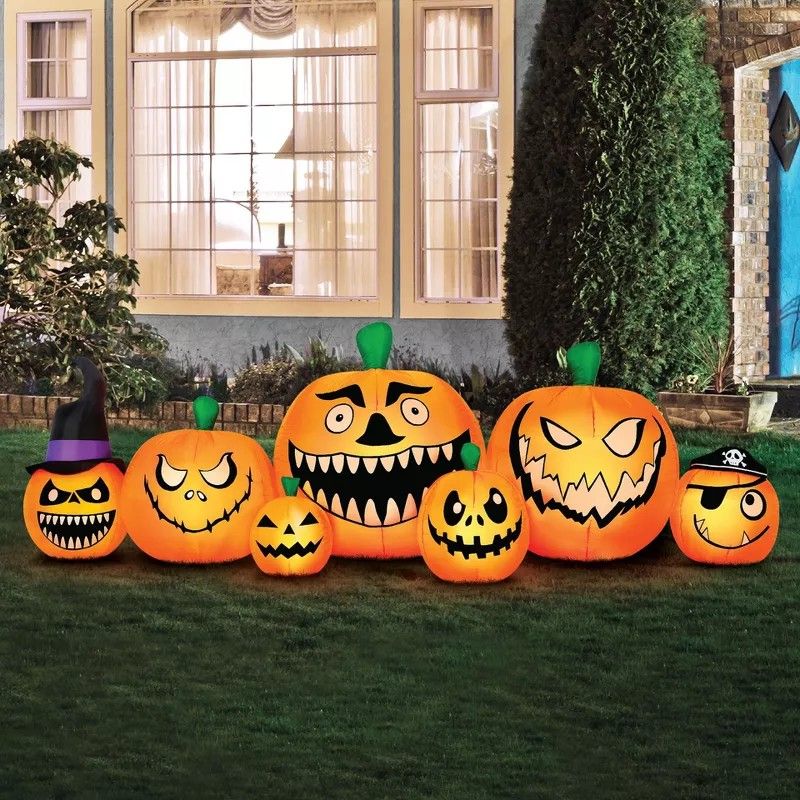 New Halloween Large 8ft Long Spooky Pumpkins Outdoor Yard Inflatable With Led Light's