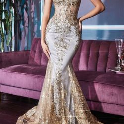 Gold Dress With Gray Underlay