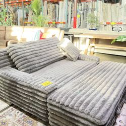 Grey Fabric Oversized Chair with Ottoman 